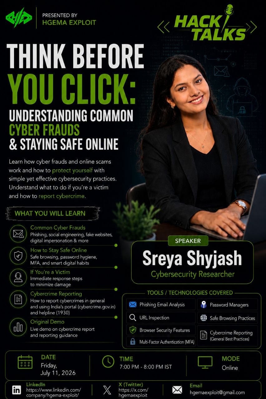 Sreya Shyjash HackTalks Flyer